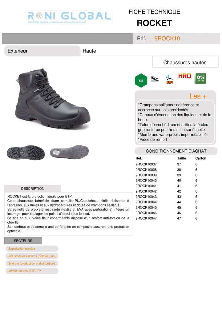 Chaussure montante anti-perforation S3 HRO SRC WR - ROCKET COVERGUARD