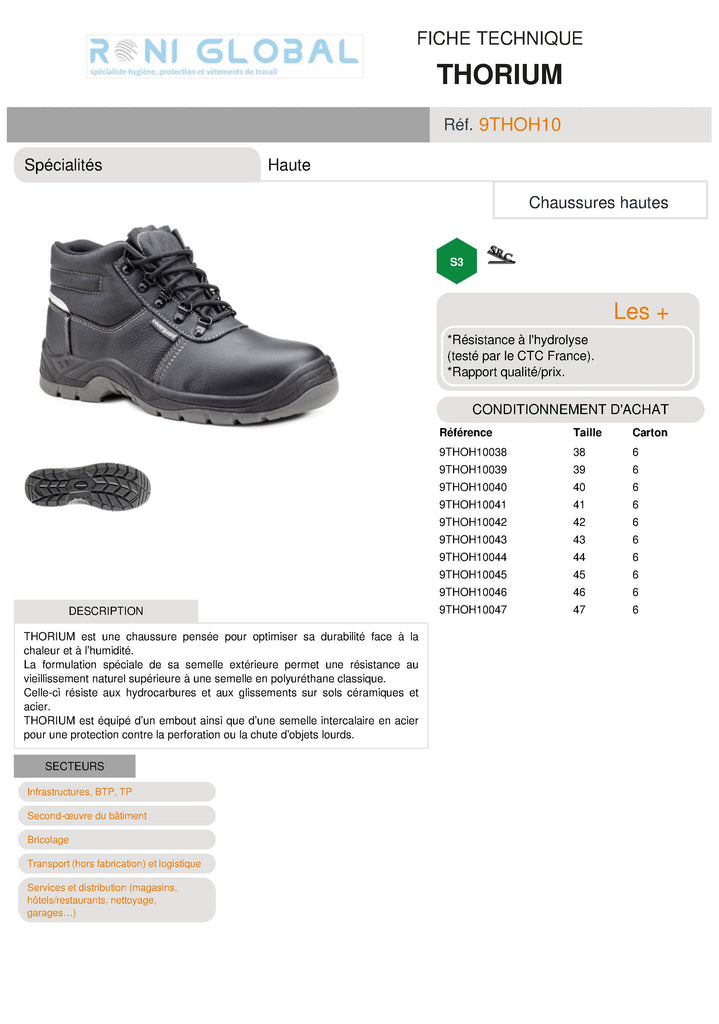 Chaussure montante de sécurité antidérapant S3 SRC - THORIUM COVERGUARD