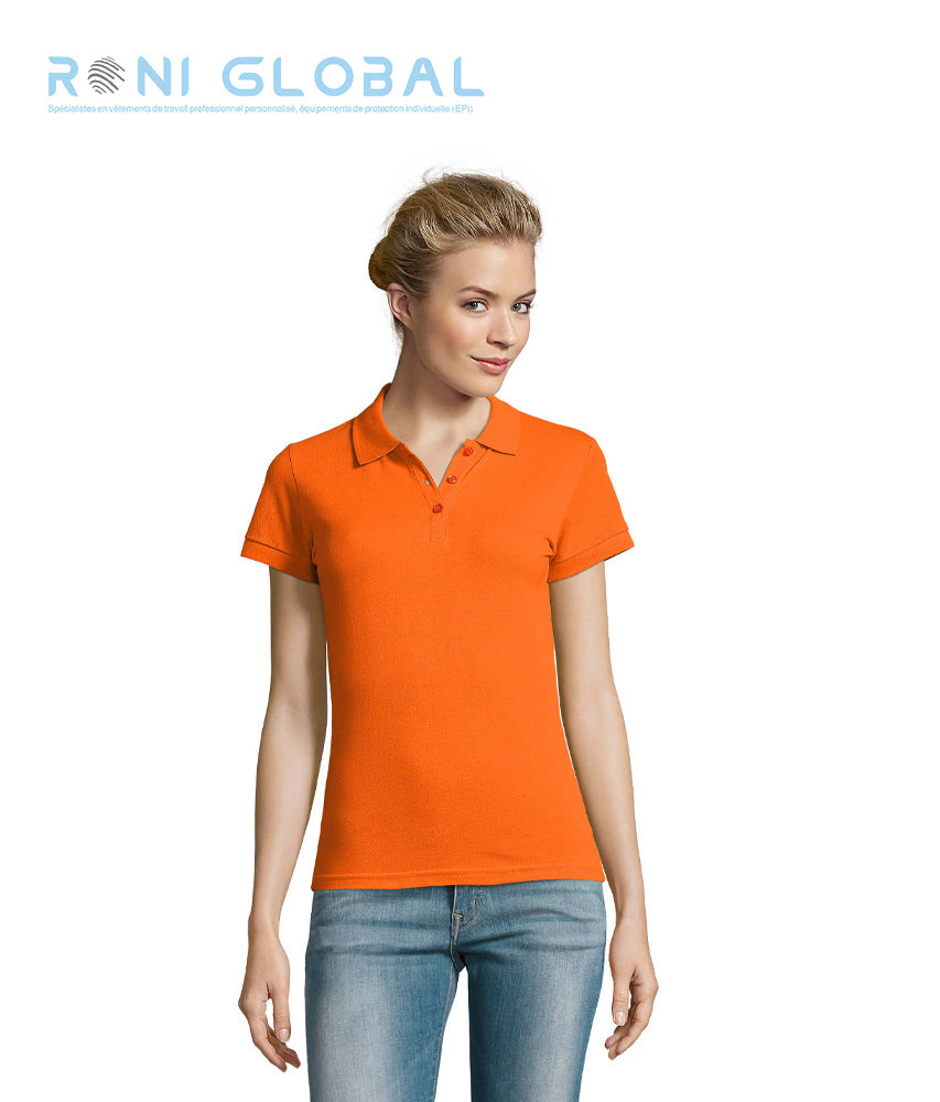 Polo de travail femme manches courtes, coupe cintrée, en maille piquée coton peigné - PERFECT SOL'S