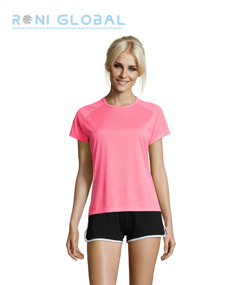 T-shirt de travail femme manches raglan, en mesh polyester effet respirant - SPORTY SOL'S