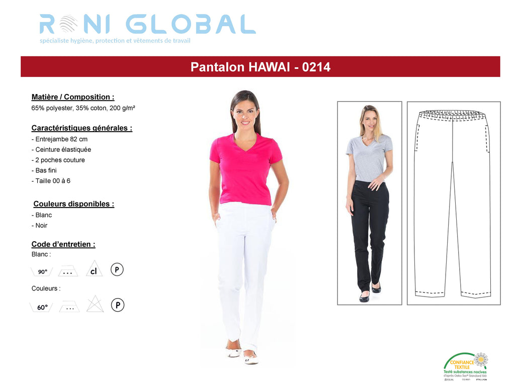 Pantalon de travail unisexe en polyester/coton avec ceinture élastiquée et 2 poches - HAWAI REMI CONFECTION