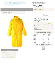 Manteau de travail de pluie coupe-vent en polyester enduit PVC souple 2 poches - PVC COAT COVERGUARD