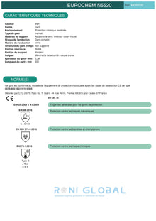 Gant de protection chimique modérée en acrylonitrile et coton flocké enduit au nitrile TYPE B - EUROCHEM N5520 COVERGUARD (boîte de 10 paires)