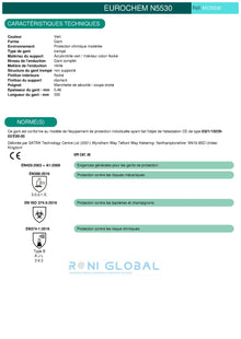 Gant de protection chimique modérée à haute en acrylonitrile et coton flocké enduit au nitrile TYPE B - EUROCHEM N5530 COVERGUARD (boîte de 10 paires)