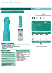 Gant de protection chimique modérée à haute en acrylonitrile vert enduit au nitrile TYPE A - EUROCHEM N5540 COVERGUARD (boîte de 6 paires)