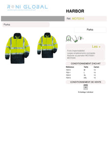 Parka de travail haute visibilité anti-pluie en polyester enduit polyuréthane CLASS 3 - HARBOR COVERGUARD