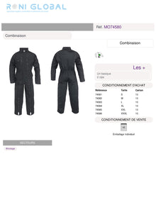 Combinaison de travail bricolage en polyester/coton 6 poches - FACTORY COVERGUARD