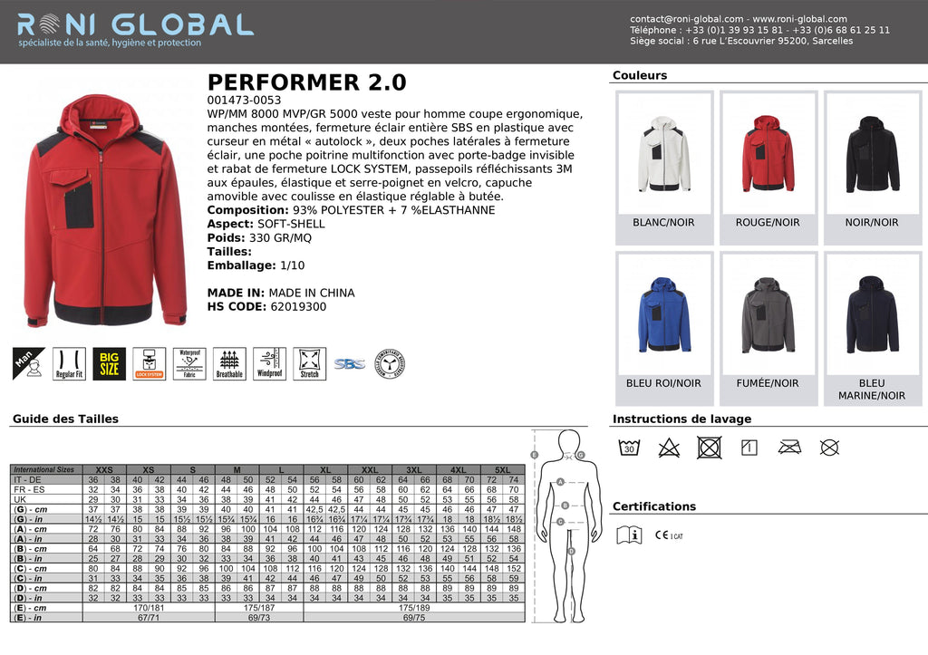 Veste de travail Softshell homme, imperméable, respirant et stretch en polyester et élasthanne 3 poches - PERFORMER 2.0 PAYPER
