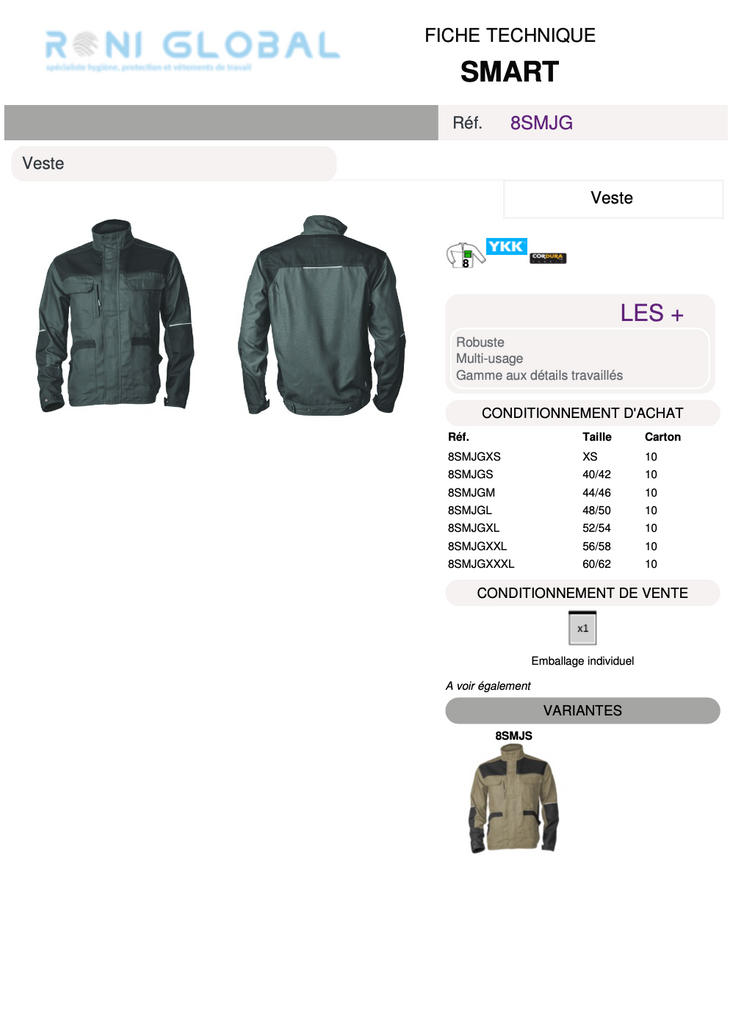 Veste de travail en coton/polyester + renforts Cordura et liserés rétroréfléchissants 8 poches - SMART COVERGUARD