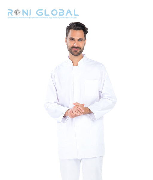 Tunique de travail homme manches longues en coton/polyester blanche 3 poches - GREGORY REMI CONFECTION