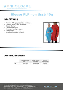 Blouse jetable sans poches rouge ou bleu en polypropylène 40 g/m2 - PROMOSAC (10 pièces)
