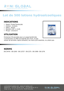 Lotions hydroalcooliques en dosette individuelle de 3ML - RONI GLOBAL (500 pièces)