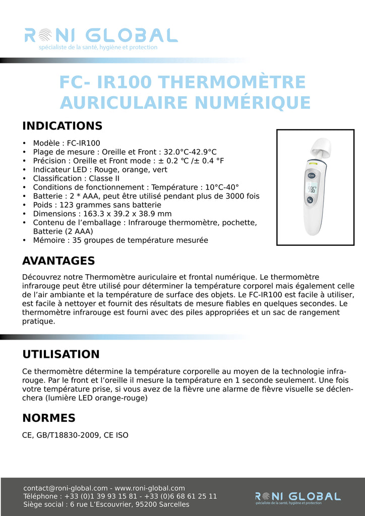 FC- IR100 Thermomètre auriculaire numérique
