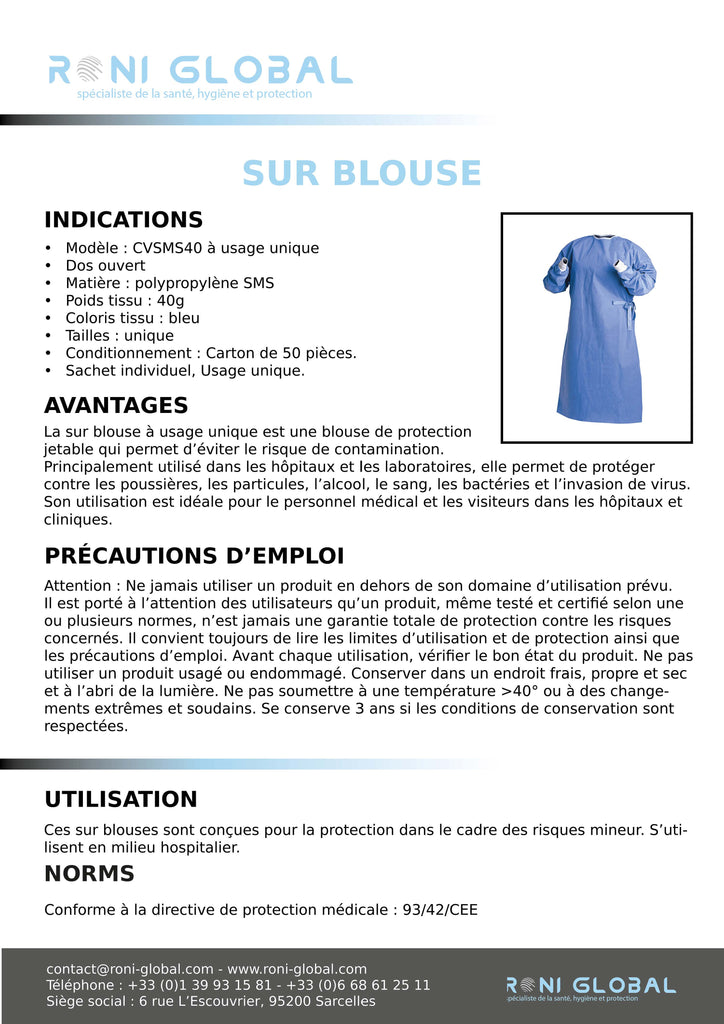 sur blouse SMS 40 grammes (50 pièces)