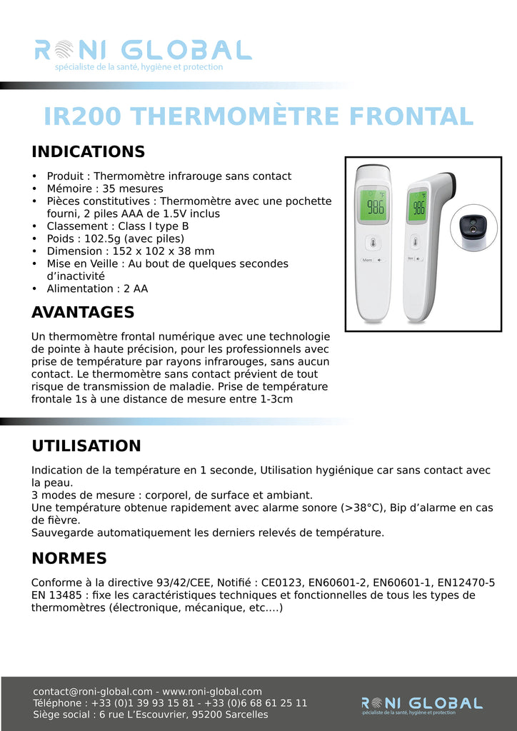 IR200 - Thermomètre frontal