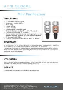 Mini Purificateur D'air - Ioniseur désodorisant adapté aux véhicules