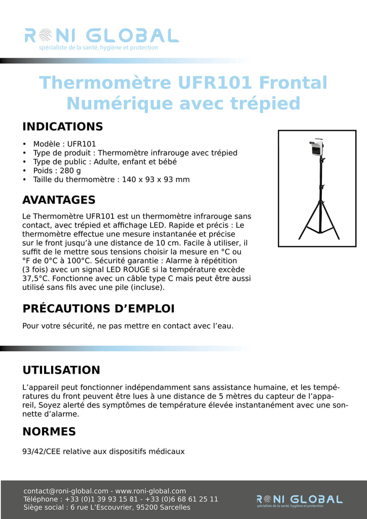 Thermomètre UFR101 Frontal Numérique avec trépied