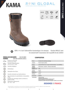 Botte de sécurité homme antidérapant et anti-froid en cuir fourrée avec embout de sécurité S3 CI SRC - KAMA GASTON MILLE