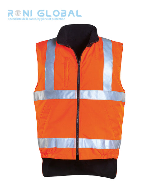 Gilet de sécurité haute visibilité réversible polaire en polyester enduit polyuréthane 5 poches CLASS 2 - HI-WAY COVERGUARD