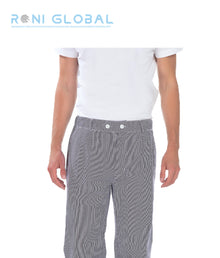 Pantalon de cuisine pied de poule marine et blanc homme en coton 3 poches - ERIC REMI CONFECTION